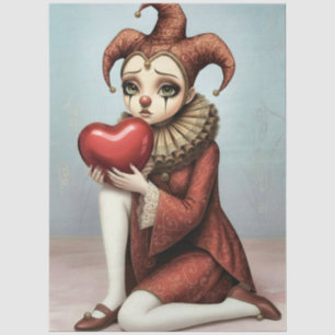 Decoupage melancholic harlequin tissue paper