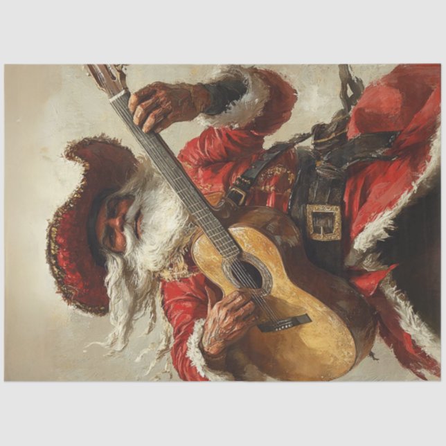 Decoupage Mexican Santa Playing Guitar Tissue Paper (Front)