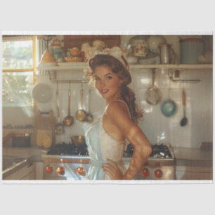 Decoupage Mid-Century Nostalgic Woman in Kitchen Tissue Paper