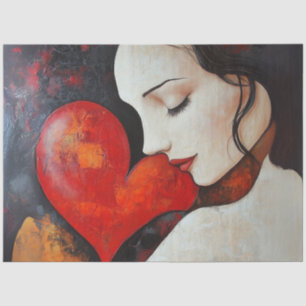 Decoupage Minimalist Valentine Heart Ladies Face  Tissue Paper