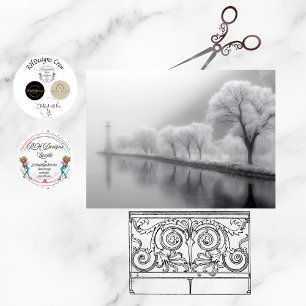 Decoupage Misty Lighthouse Winter Foggy Scene Tissue Paper