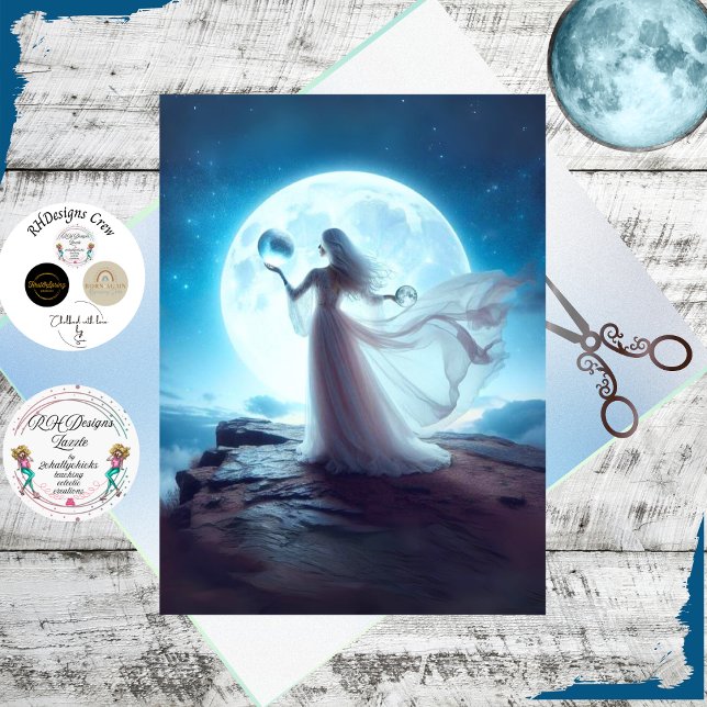 Decoupage Moonlit Celestial Witch Twin Orbs Tissue Paper (Creator Uploaded)
