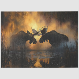 Decoupage Moose Fighting Sunset Scene Hunting Tissue Paper