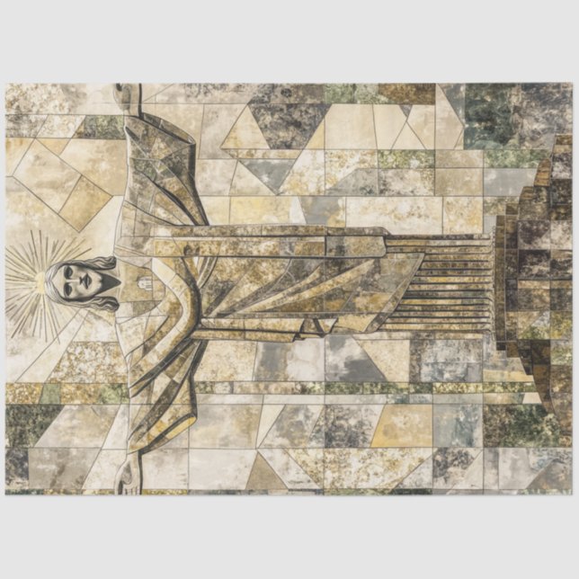 Decoupage Mosaic Christ the Redeemer Statue Brazil Tissue Paper (Front)