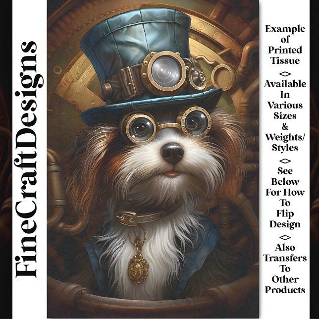 Decoupage Mousseline Steampunk Dog Faux Ink 033Z Tissue Paper (Creator Uploaded)