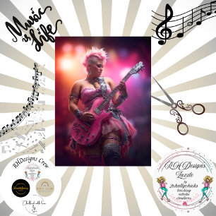 Decoupage Music Punk Rocker Pink Tissue Paper