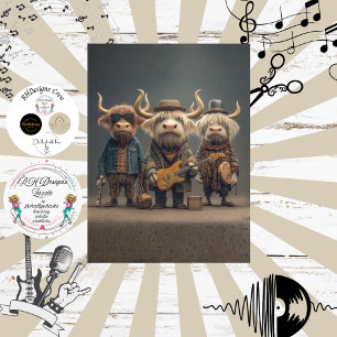 Decoupage Musical Cow Trio Fur Feathers Funk Band Tissue Paper