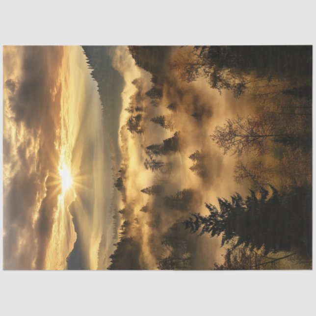 Decoupage Mystic Dawn of Stunning Sunrise Forest Tissue Paper (Front)