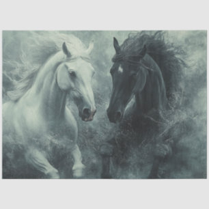 Decoupage Mystical Black White Horse Powerful  Tissue Paper