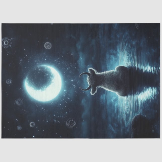 Decoupage Mystical Highland Cow Starring at Moon  Tissue Paper (Front)