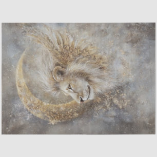 Decoupage Mystical Lions Head Crescent Moon Gold  Tissue Paper