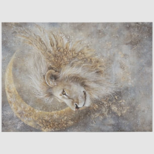 Decoupage Mystical Lions Head Crescent Moon Gold Tissue Paper