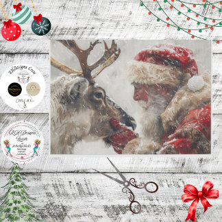 Decoupage Mystical Santa & Rudolph Nose to Nose Tissue Paper