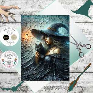 Decoupage Mystical Witch Crackled Background  Tissue Paper