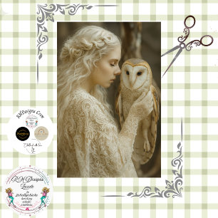 Decoupage Mystical Woman In Ivory With Owl  Tissue Paper