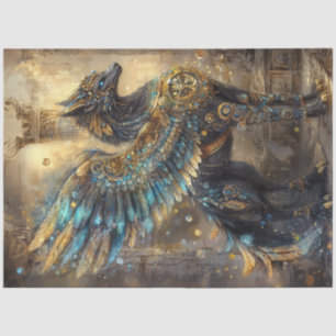 Decoupage Mythical Griffon Wolf-Bird Gold Inlay Tissue Paper