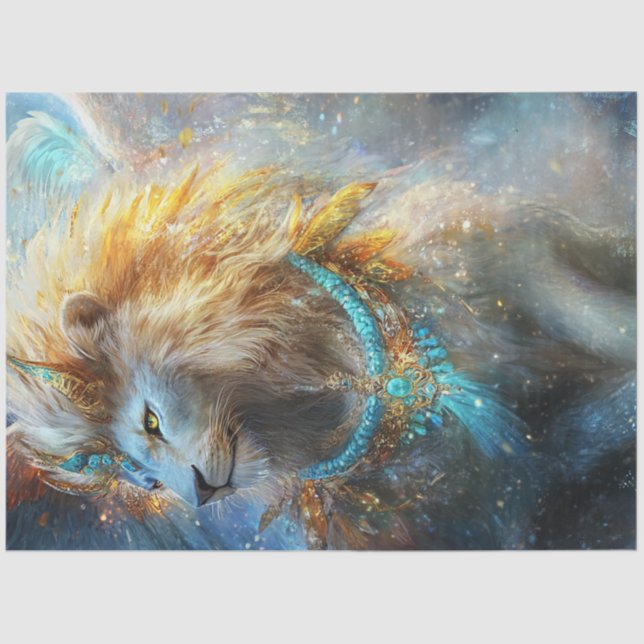 Decoupage Mythical Lion Teal & Gold Ornate Tissue Paper (Front)