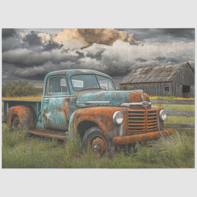 Decoupage Nostalgic Farm Vehicle Landscape  Tissue Paper (Front)