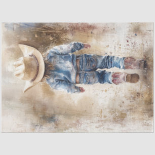 Decoupage Nostalgic Little Cowboy Walking Away Tissue Paper