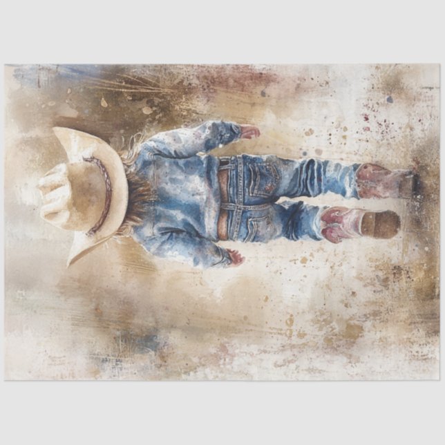 Decoupage Nostalgic Little Cowboy Walking Away Tissue Paper (Front)