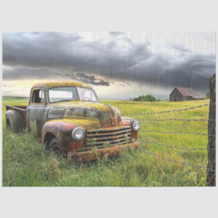 Decoupage Nostalgic Rusty Red Truck Old Barn Tissue Paper