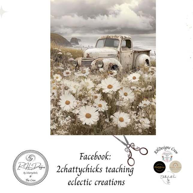 Decoupage Nostalgic White Truck Field Daisies  Tissue Paper (Creator Uploaded)