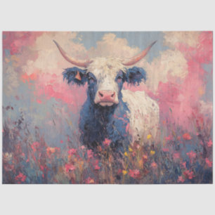 Decoupage Oil Digital Art Highland Cow in Field  Tissue Paper