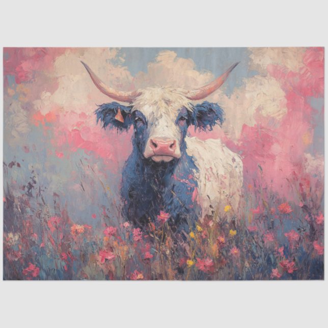 Decoupage Oil Digital Art Highland Cow in Field  Tissue Paper (Front)