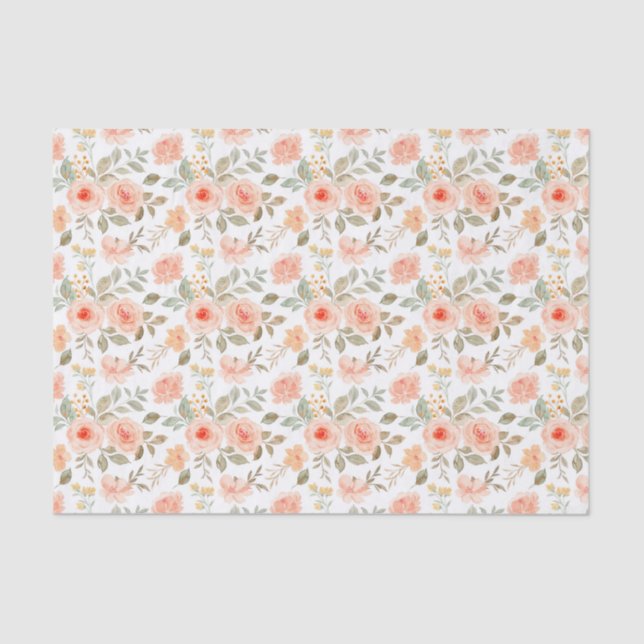 Decoupage Orange Peach Floral Flowers Tissue Paper (Front)