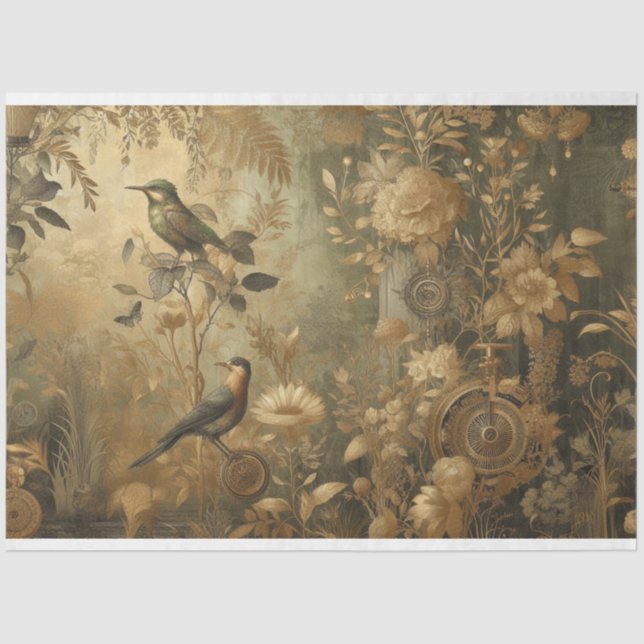 Decoupage Paper Steampunk Botanical Flowers (Front)