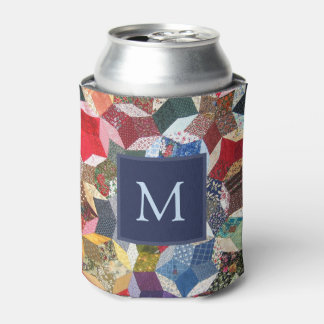Decoupage Patchwork Stars Pattern Monogram Can Cooler