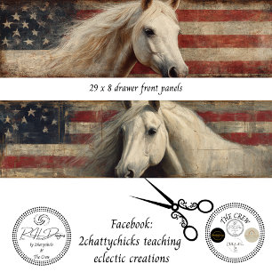 Decoupage Patriotic Drawer Panels 29x8 Flag Horse  Tissue Paper