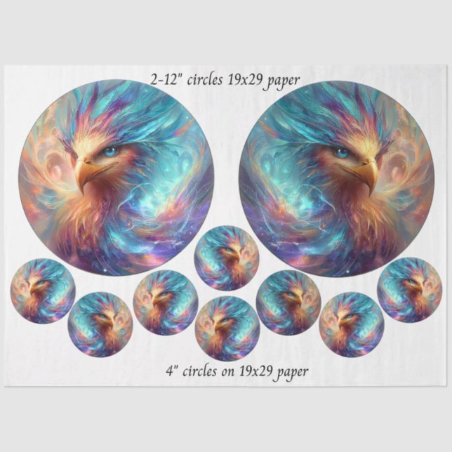 Decoupage Phoenix Art 12" rounds & 4" coasters  Tissue Paper (Front)
