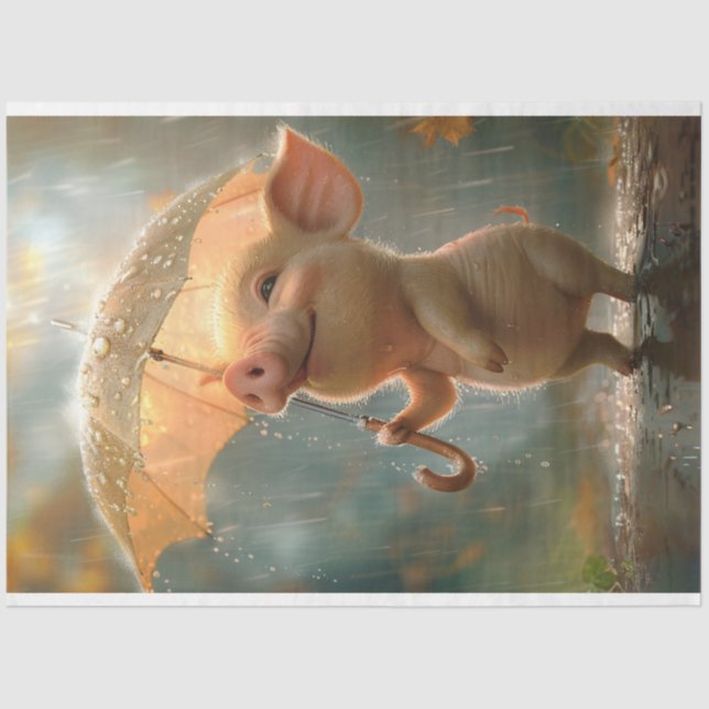 Decoupage Pig Singing in the Rain Umbrella  Tissue Paper (Front)
