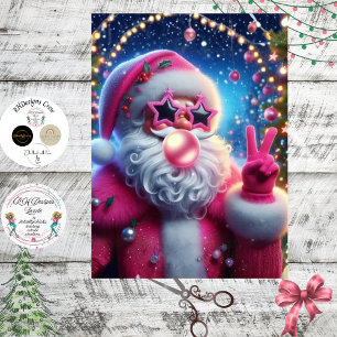 Decoupage Pink Bubblegum Christmas Santa Tissue Paper