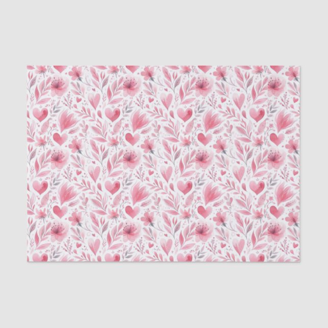 Decoupage Pink Floral Hearts Birthday Party Tissue Paper (Front)