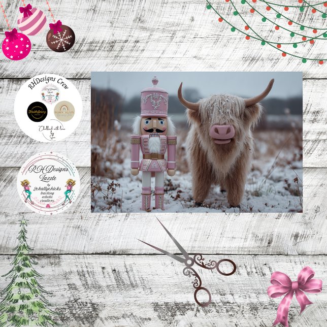 Decoupage Pink Nutcracker & Highland Calf Snow  Tissue Paper (Creator Uploaded)