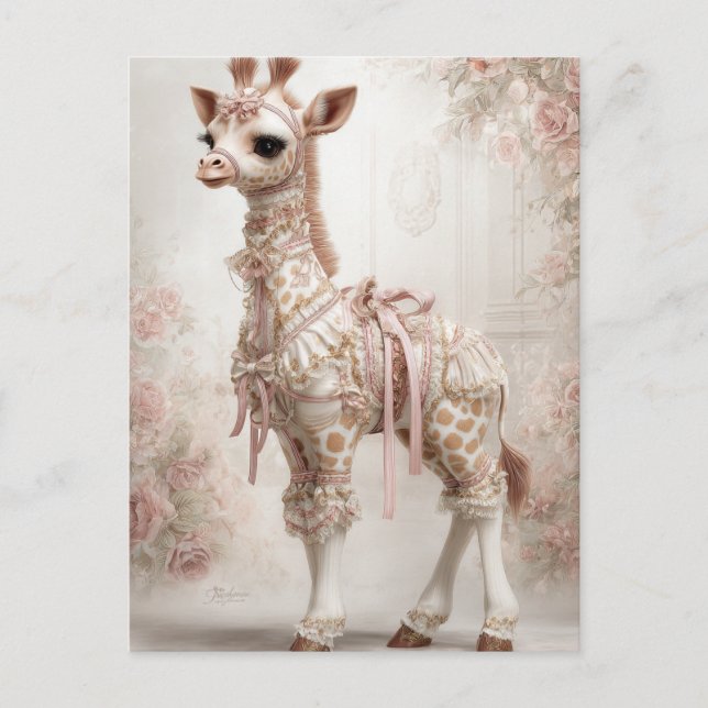 Decoupage Pink Victorian Giraffe Scrapbook Paper Postcard (Front)