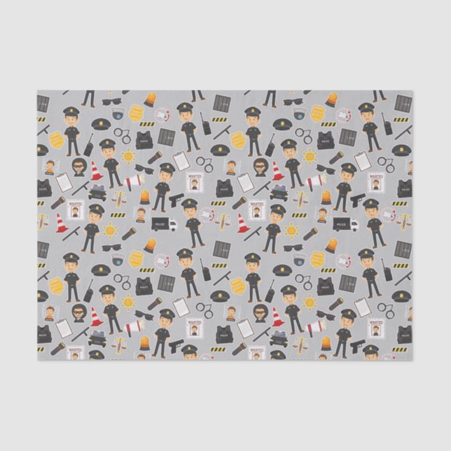 Decoupage Police Officer Birthday Party Grey Tissue Paper (Front)