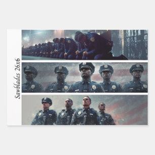 Decoupage Police Tribute Handsaws Wrapping Paper Sheet