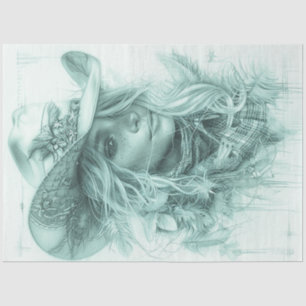 Decoupage Portrait Design Monochromatic Cowgirl  Tissue Paper