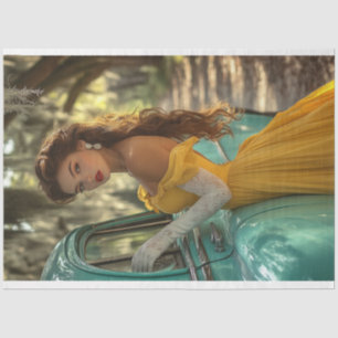 Decoupage Poster Car and Fashionable Lady Photo Tissue Paper