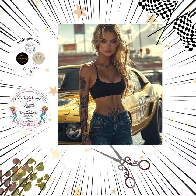 Decoupage Poster of Blonde Chic & Her Muscle Car Tissue Paper (Creator Uploaded)