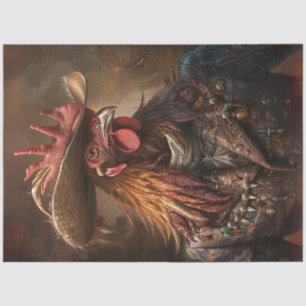 Decoupage Proud Rooster Wide Brimmed Hat Jacket  Tissue Paper