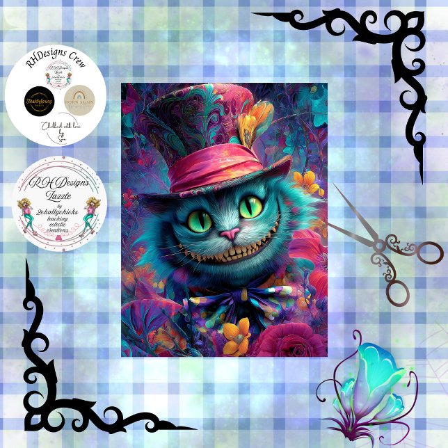Decoupage Psychedelic Cheshire Cat Fantasy Art Tissue Paper (Creator Uploaded)