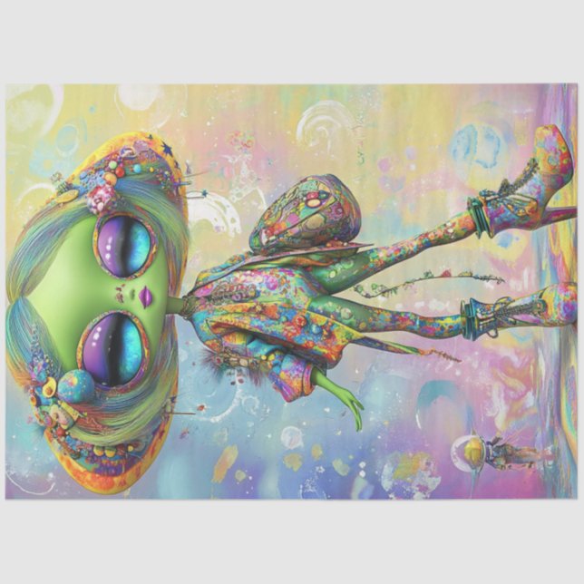 Decoupage Psychedelic Fashion Girl Character Tissue Paper (Front)