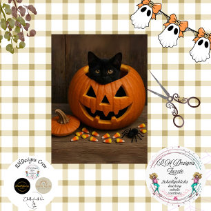 Decoupage Pumpkin Black Cat Spider for Halloween  Tissue Paper