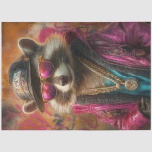 Decoupage Punk Rebellious Racoon Bold Pink Colours Tissue Paper