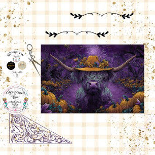 Decoupage Purple Halloween Highland Cow Pumpkin  Tissue Paper