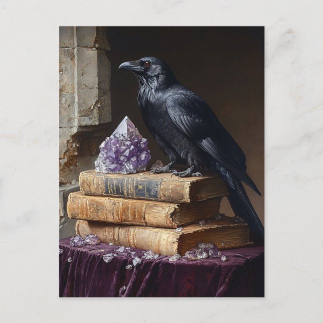 Decoupage Raven and Amethyst Gothic Postcard (Front)